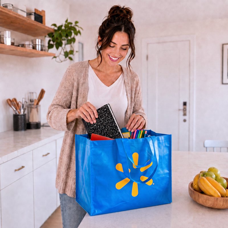 Large Reusable Grocery Tote Bag - 3 Pack, Blue with Double Handles