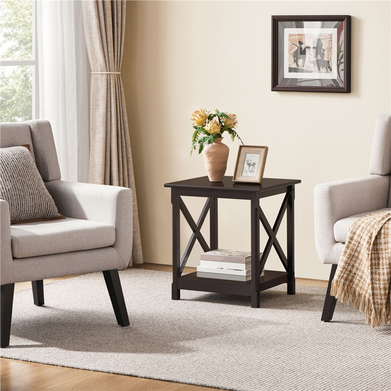 X-Design Espresso End Table with Storage Shelf