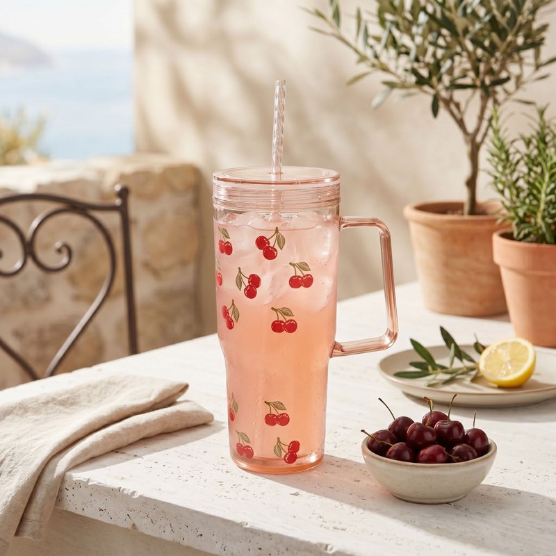 30oz Tumbler with Straw - Just Feed Me Design, Cherry