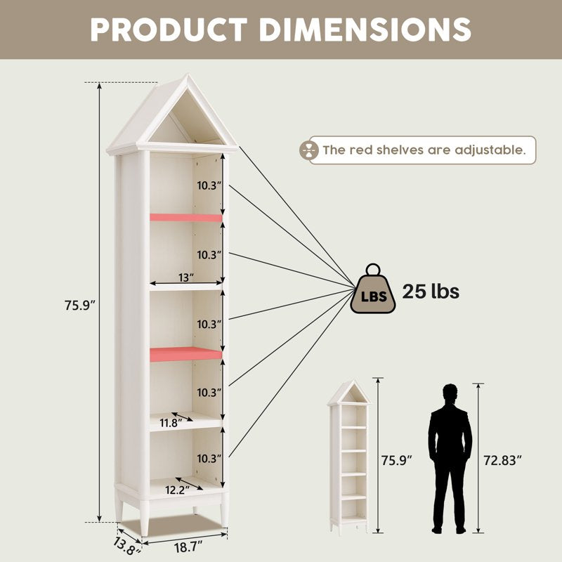 Tall Bathroom Storage Cabinet - 75.9 Inch Freestanding Wooden Cabinet with Adjustable Shelves - Engineered Wood, White