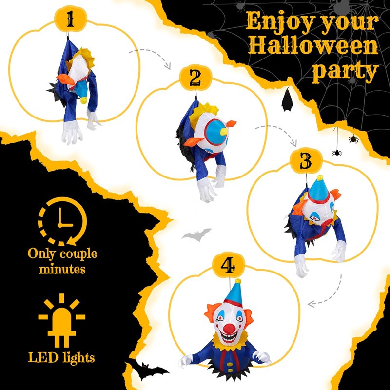 Inflatable Halloween Yard Decoration with Built-in LED Lights - 3.3FT Clown