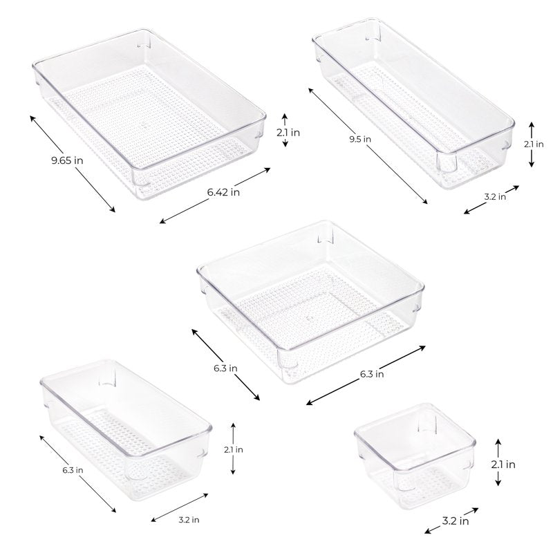 10-Piece Clear Plastic Bathroom Organizer Set - Modular Storage for Vanity and Drawers