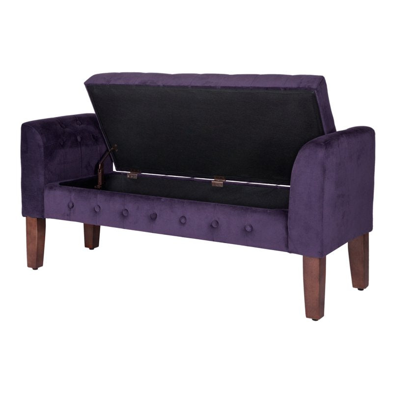 Velvet Tufted Storage Bench - 50" W x 18" D x 23" H - Purple