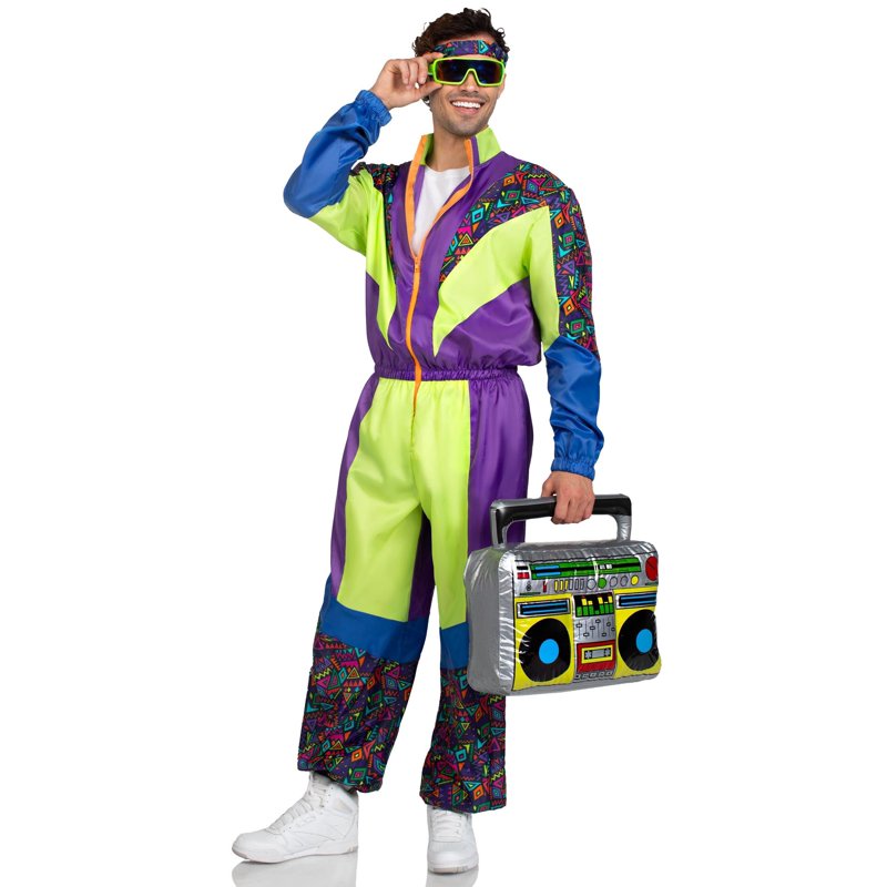 Men's Retro 80s Tracksuit Halloween Costume - Purple Green XL