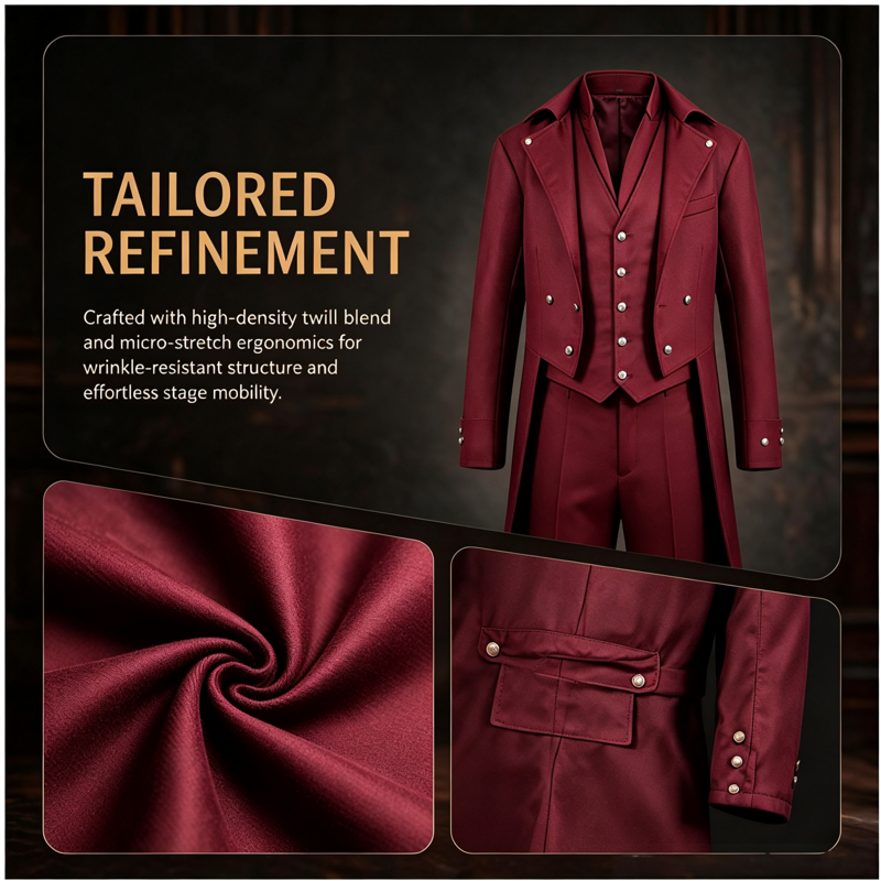 Men's Gothic Tailcoat Jacket Vintage Steampunk Pirate Costume S-Wine 4XL