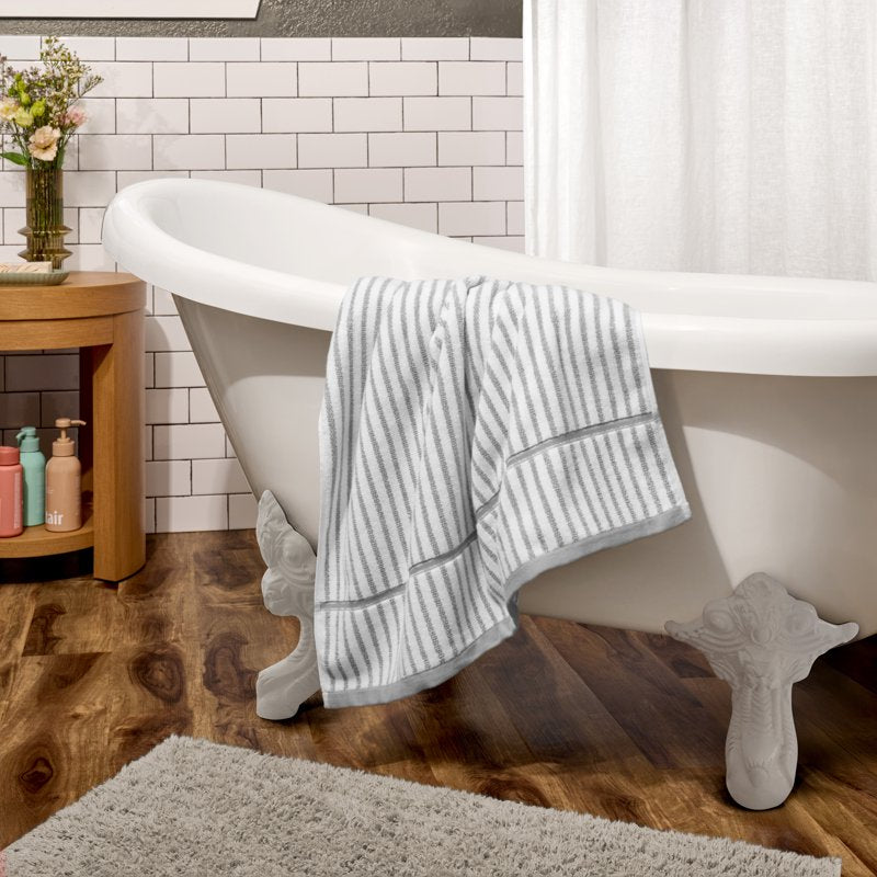 Beautiful by Drew Barrymore 4-Piece Stripe Bath Set - Charcoal Grey, 100% Cotton