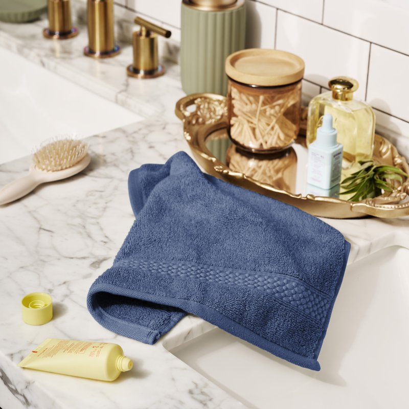 Dobby Washcloth - Smokey Blue, 100% Cotton, 13x13 Inches - Beautiful by Drew Barrymore