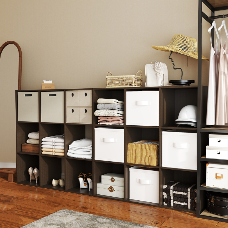 9-Cube Stackable Storage Organizer - Espresso Wood Shelf