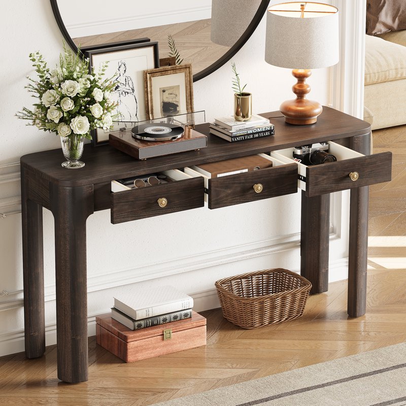 52 Inch Curved Console Table with 3 Drawers - Multiple Colors