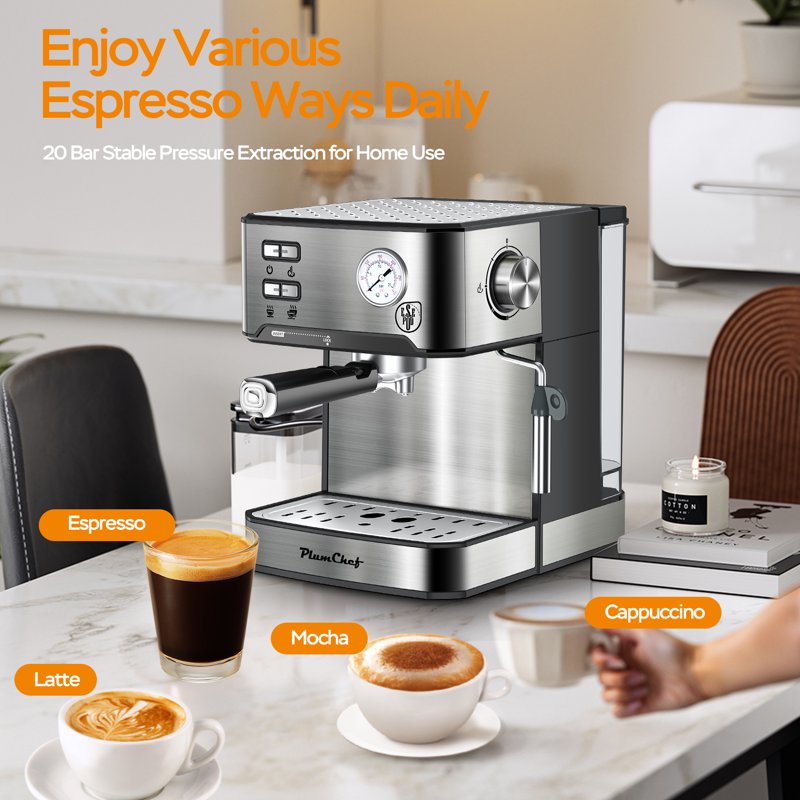 20-Bar Espresso Coffee Machine with Milk Frother - Silver