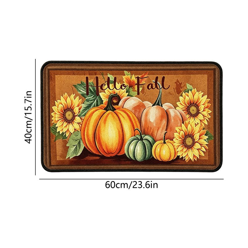 Thanksgiving Harvest Fall Doormat with Pumpkins & Sunflowers - Non-Slip Indoor Outdoor Entrance Decor - Variation Q