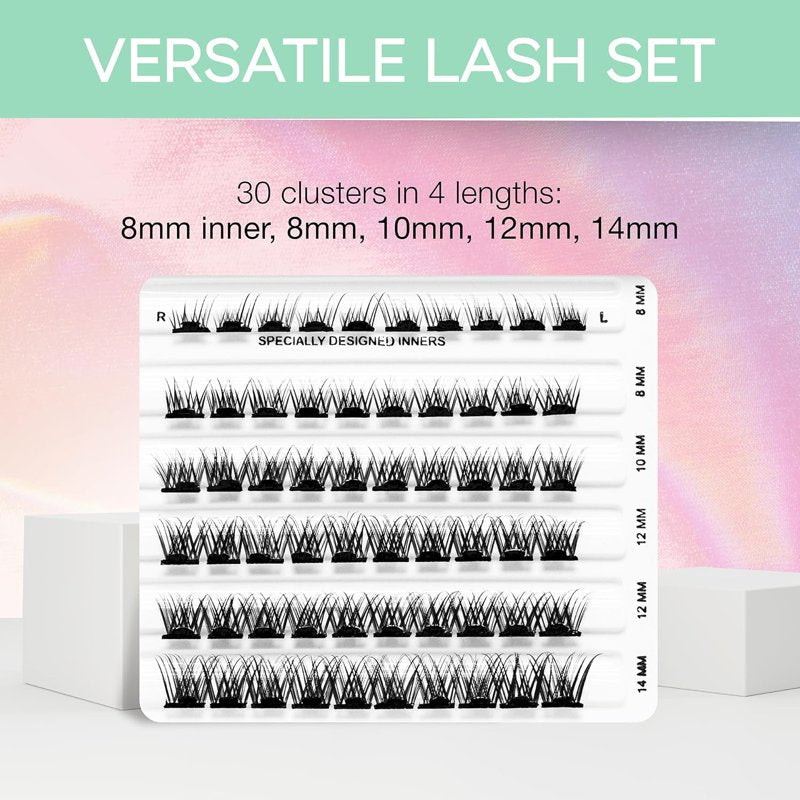 Pre-Glued Lash Clusters, Wispy Natural Eyelash Extension Kit, 60 Count