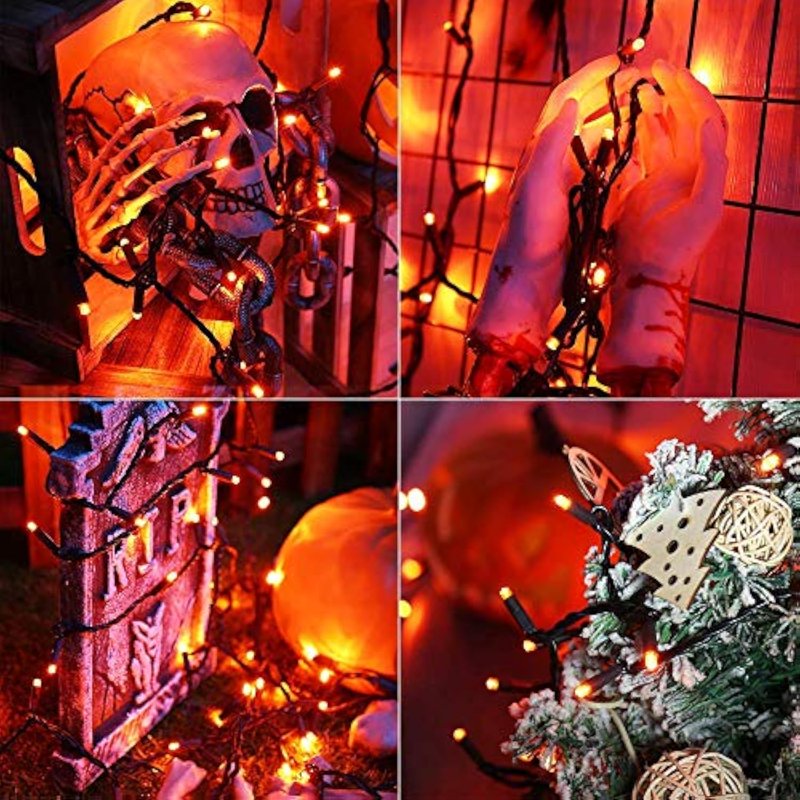 LED Outdoor Holiday String Lights - 50 FT, 150 Clear 5MM Bulbs, Orange Variation