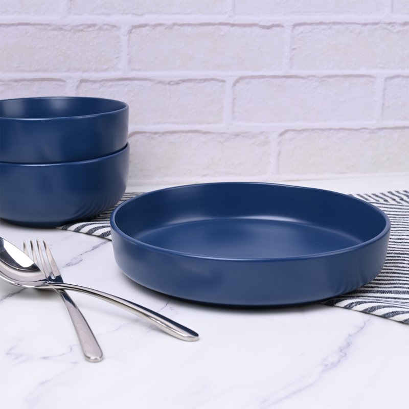 Matte Blue Stoneware Dinner Bowl - Durable & Microwave Safe