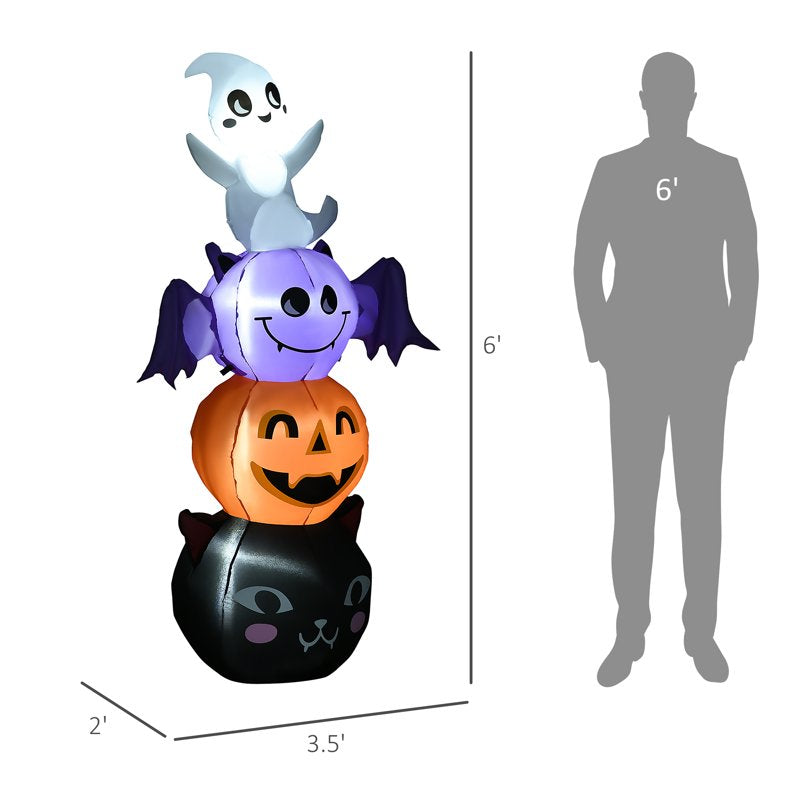 Halloween Inflatable Ghost Bat Pumpkin Black Cat Decor with LED Lights - 6FT