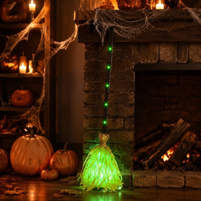 Animated Dancing Witch Broom Toy with Sounds - Halloween Decor & Party Prop