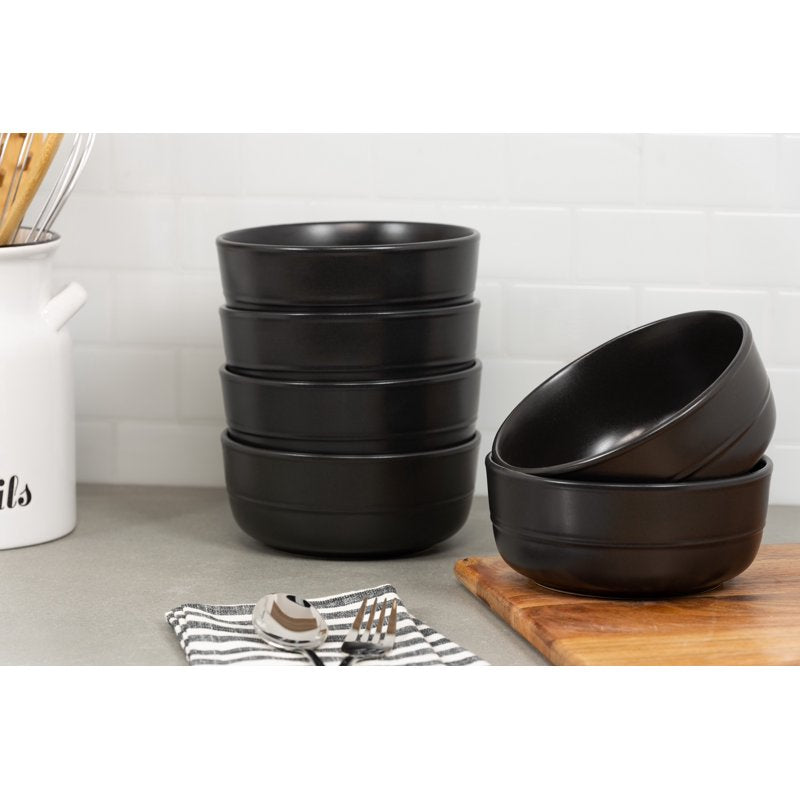 Round Cereal Bowl Set of 6 - 24 oz Matte Black