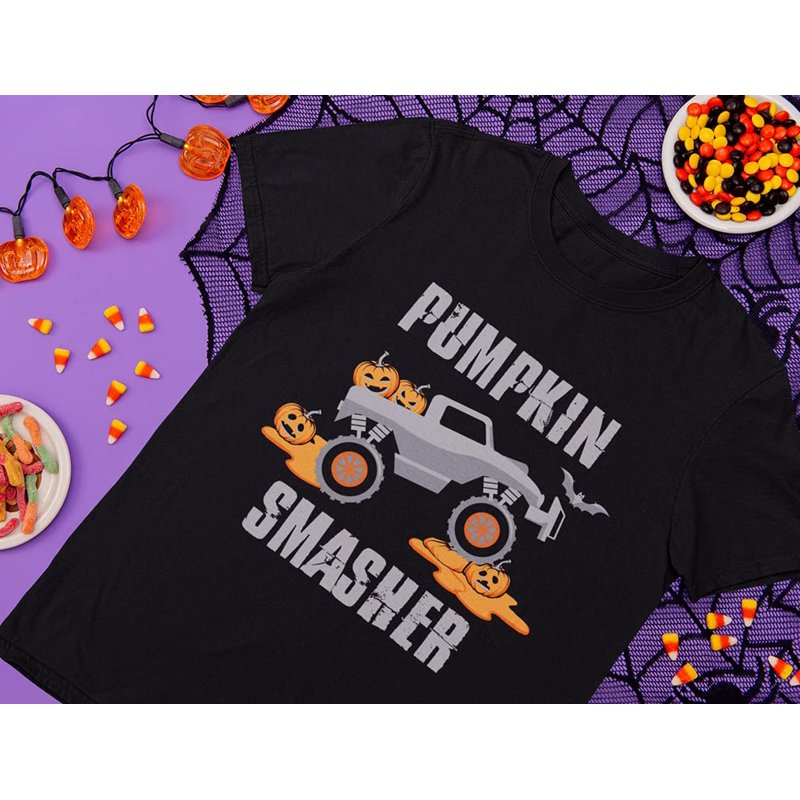 Toddler Halloween T-Shirt - Pumpkin Smasher Design, Black, 4T