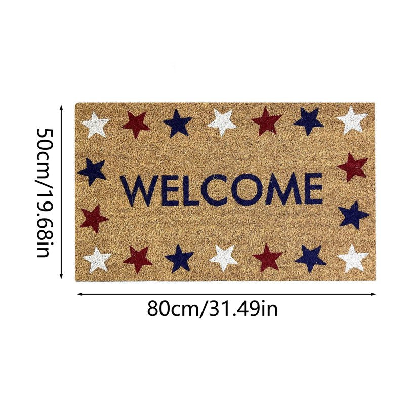 Patriotic Door Mat 4th of July Bow Flag Floor Doormat - Welcome Non Slip Indoor Outdoor 20x30in