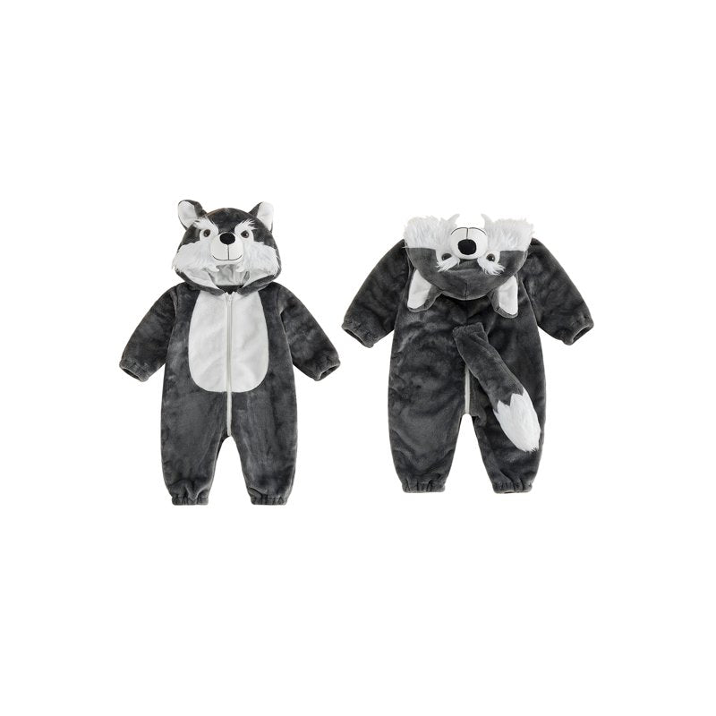 Kids Toddler Baby Wolf Costume Gray 2-3 Years Fleece Jumpsuit Halloween Outfit