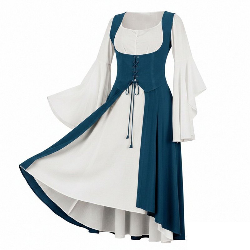 Women's Renaissance Costume Dress with Corset - Blue L - Halloween & Cosplay