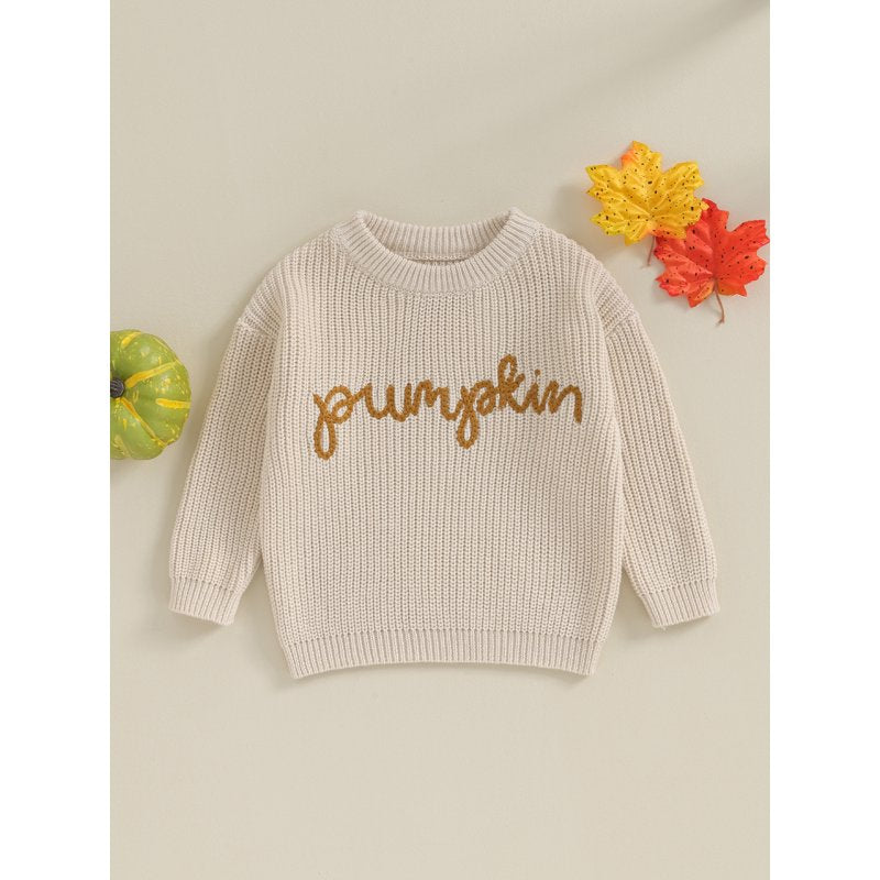 Toddler Girl Boy Halloween Knit Sweater - Style 2, 6-9 Months, Long Sleeve Letter Embroidery Pullover
