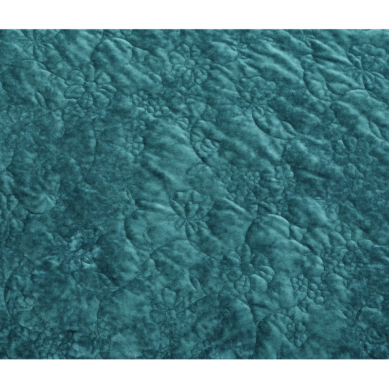 Velvet Quilt King - Floral Pattern, Reversible, Hawaiian Blue, The Pioneer Woman Eloise