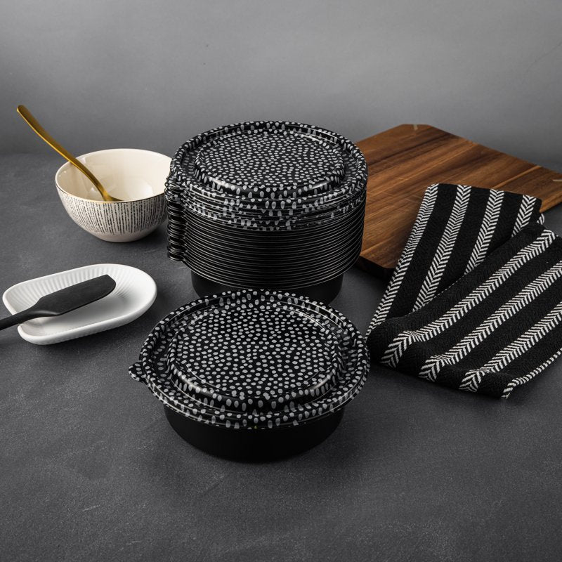 24-Piece Meal Prep Container Set - Black with Dot Design