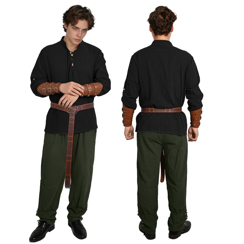 Men's Medieval Pirate Costume Set - Renaissance Shirt & Ankle Banded Pants, Halloween Cosplay, XL