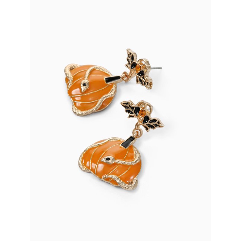 Serpent Halloween Earrings - Gold Pumpkin Spooky Season Jewelry, 1 Pair