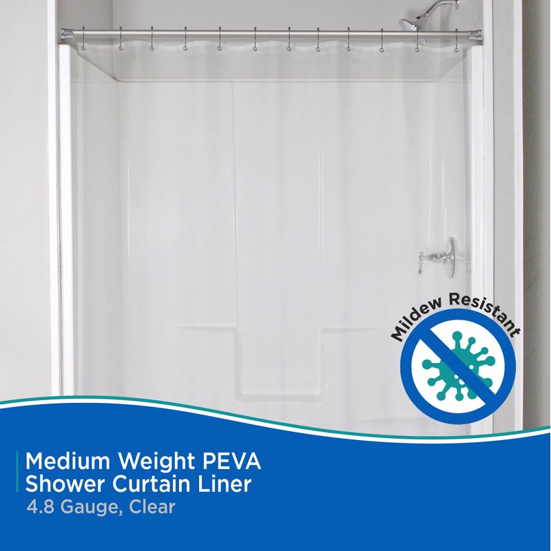 Kenney Clear PEVA Shower Curtain Liner - Medium Weight, 70 x 72 Inches, Variance: Clear