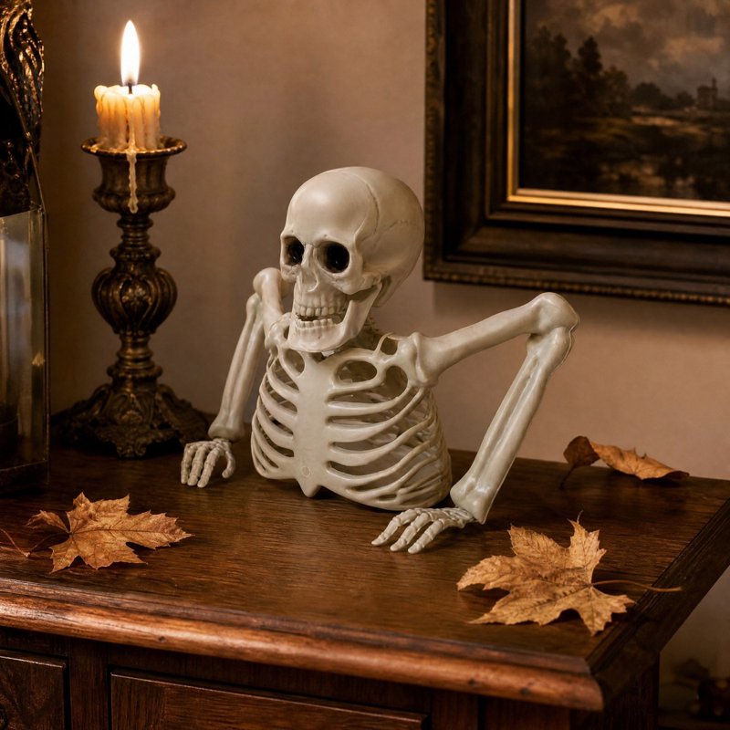 Halloween Skeleton Prop Half Torso White Plastic Tabletop Decor Variation 023#B