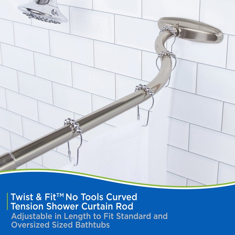 Adjustable Curved Shower Curtain Rod 57-72 Inch Rust-Resistant Steel No Tools