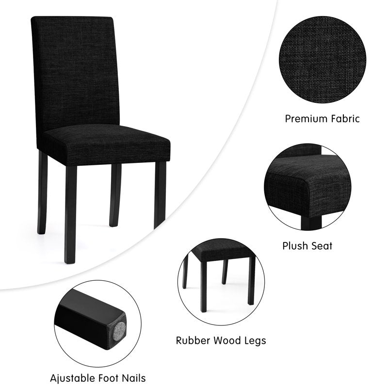 Set of 2 Linen Upholstered Dining Chairs with Solid Wood Legs - Black