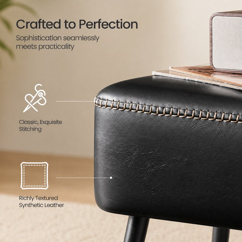 Mid-Century Modern Entryway Bench - Black Synthetic Leather