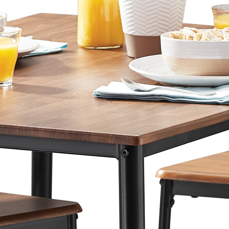5-Piece Modern Wood & Metal Dining Set - Walnut Color