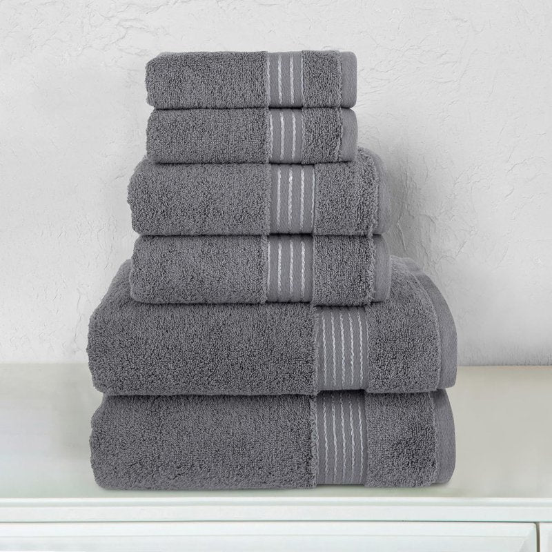 Grey Turkish Cotton 6-Piece Towel Set - Bath, Hand & Washcloths