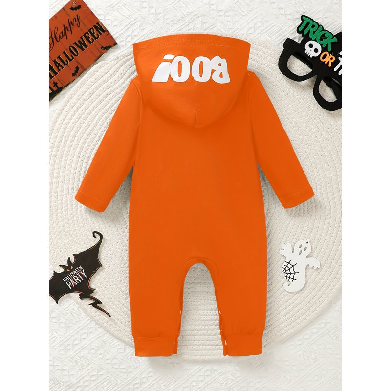 Baby Romper Hooded Long Sleeve Skeleton Print for 3-6 Months - Halloween Style