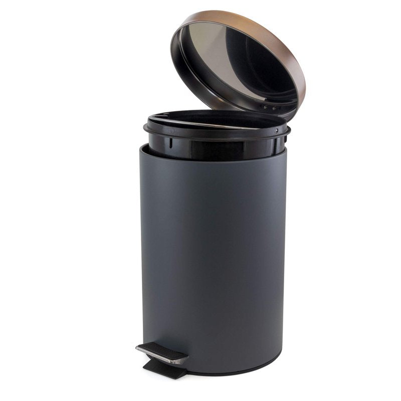 5 Liter Grey and Copper Round Step Trash Can - Compact Design