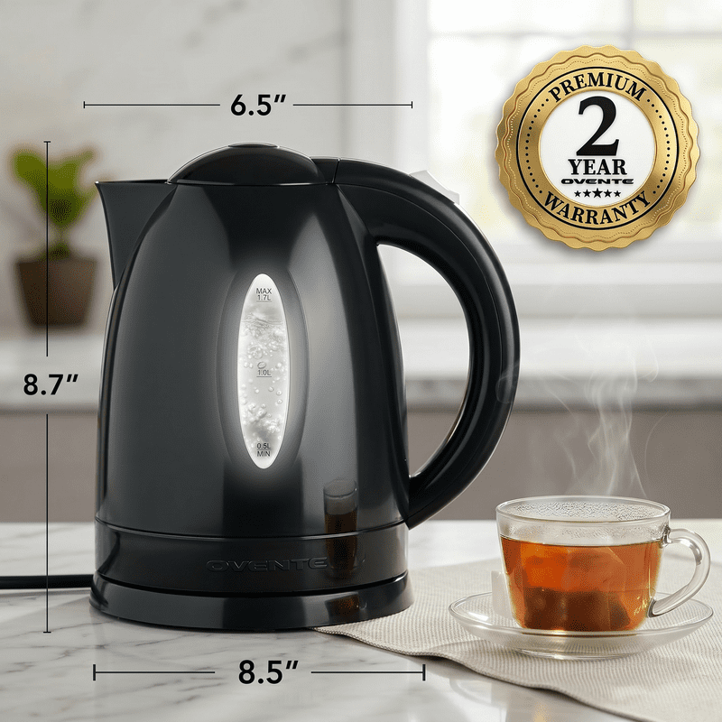 Electric Kettle 1.7L - Fast Boiling 1100W, Black, BPA-Free