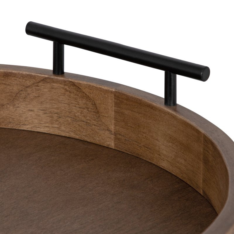 Modern Round Wood Tray - 15.5" Diameter, Rustic Brown