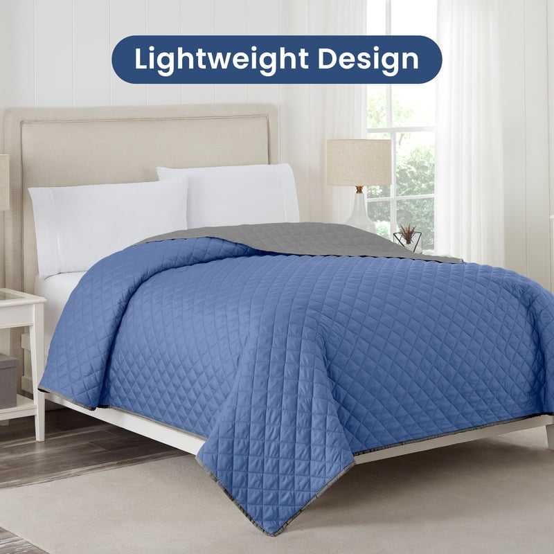 Twin Reversible Bed Coverlet - Ceil Blue & Gray Lightweight Quilt
