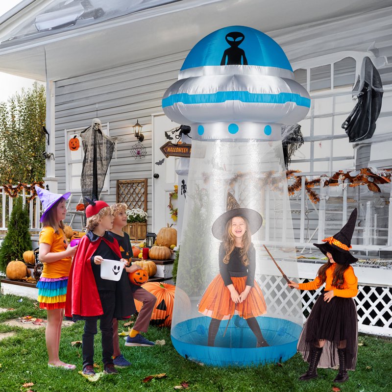 8.8 FT Halloween UFO Inflatable Yard Decoration with LED Lights & Stand-In Design