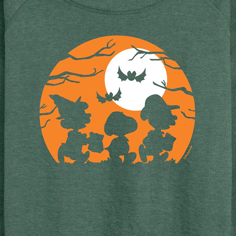 Peanuts Trick Or Treat Silhouettes Women's Lightweight French Terry Long Sleeve Shirt - Heather Juniper 4X