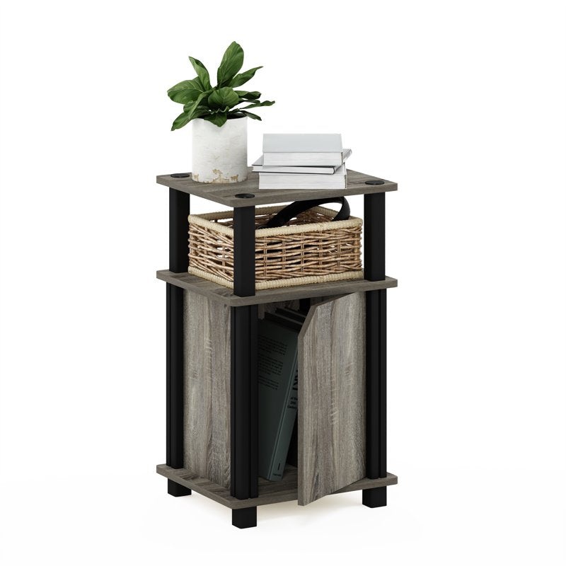 3-Tier End Table with Door - French Oak & Black
