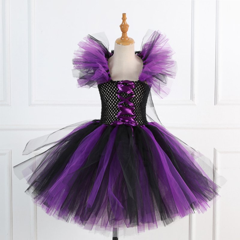 Purple Girls Halloween Witch Costume with Hat and Broom - 4-5T