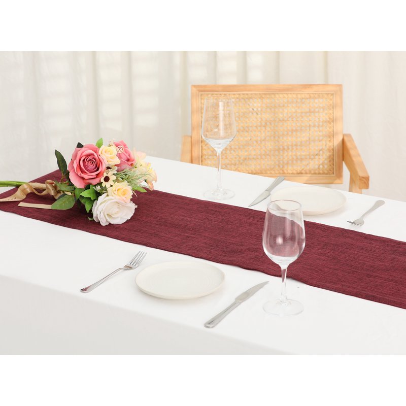 Solid Color Table Runner - Wine Red 12" x 71" | Durable Linen