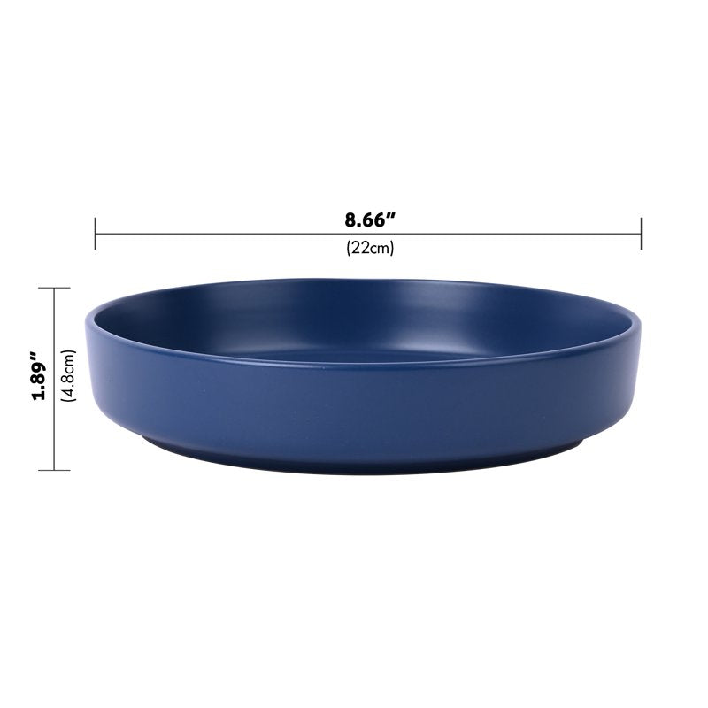 Matte Blue Stoneware Dinner Bowl - Durable & Microwave Safe