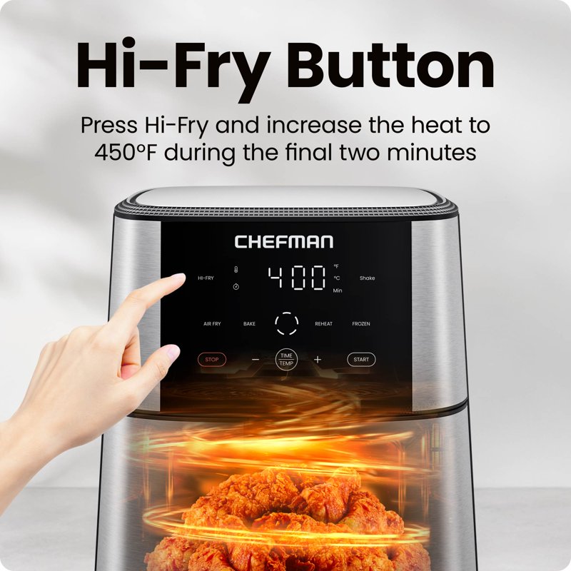6 Quart Stainless Steel Air Fryer with Touch Controls & 4 Cooking Functions
