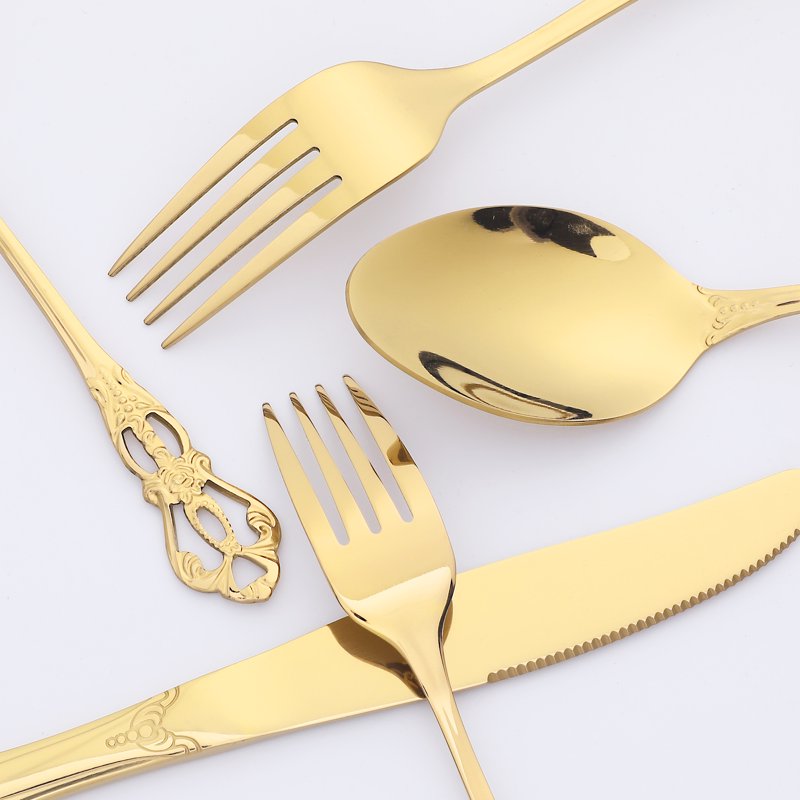 20-Piece Stainless Steel Floral Flatware Set - Gold